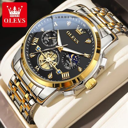 OLEVS Men's Watches Classic Multifunctional Fltwheel Chronograph Original Quartz Wristwatch